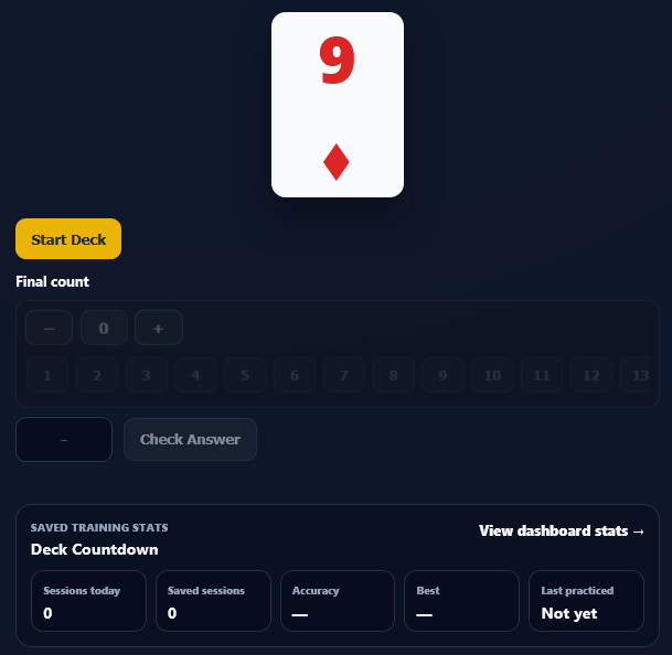 Deck Countdown trainer for counting through a shuffled deck