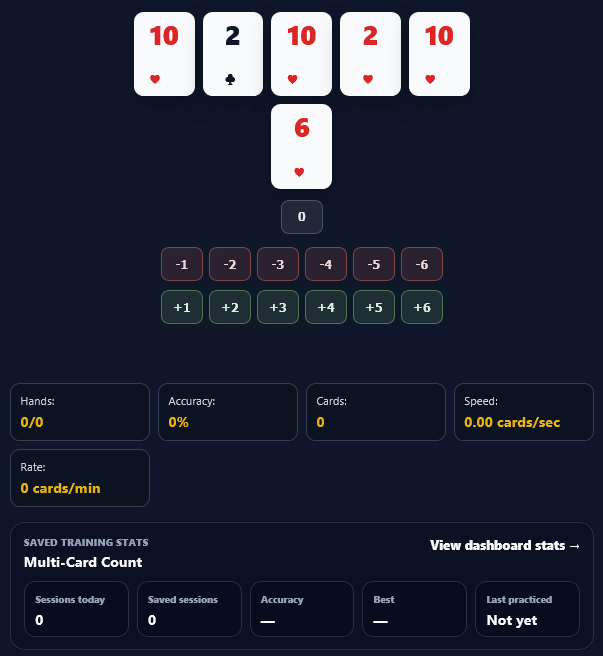 Multi-Card Count Trainer showing several cards to count together